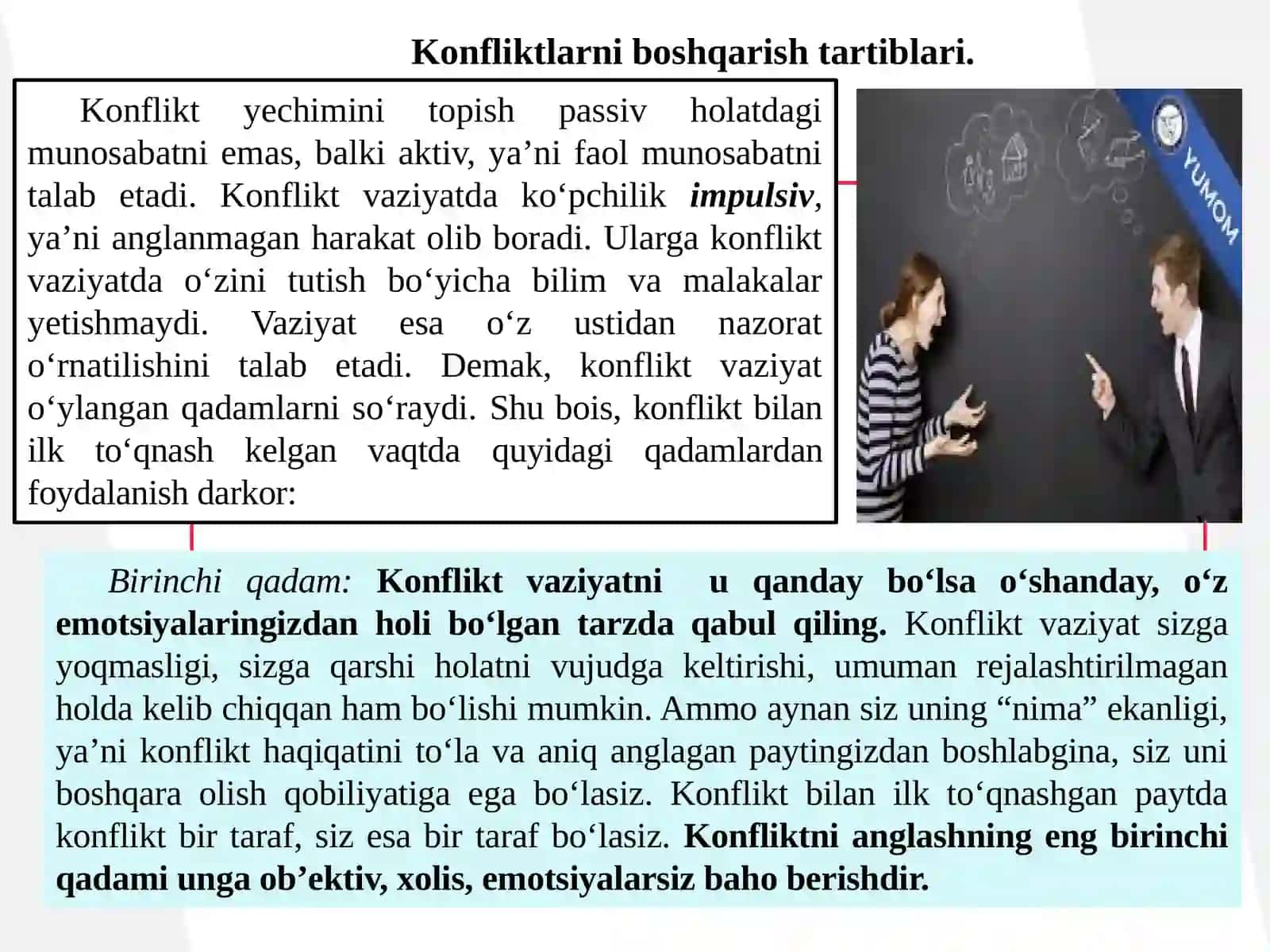 Konfliktlarni boshqarishga doir  ko‘rsatma va maslaxatlar 2