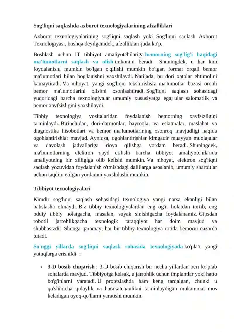 Sog'liqni saqlashda axborot texnologiyalari 2