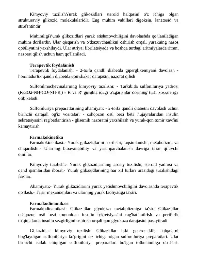 Yurak Glikazidlarining Kimyoviy Tuzilishi Va Ahamiyati 2