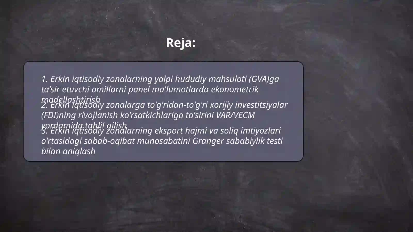 Erkin iqtisodiy zonalar rivojlanish ko'rsatkichlarini ekonometrik modellashtirish 2
