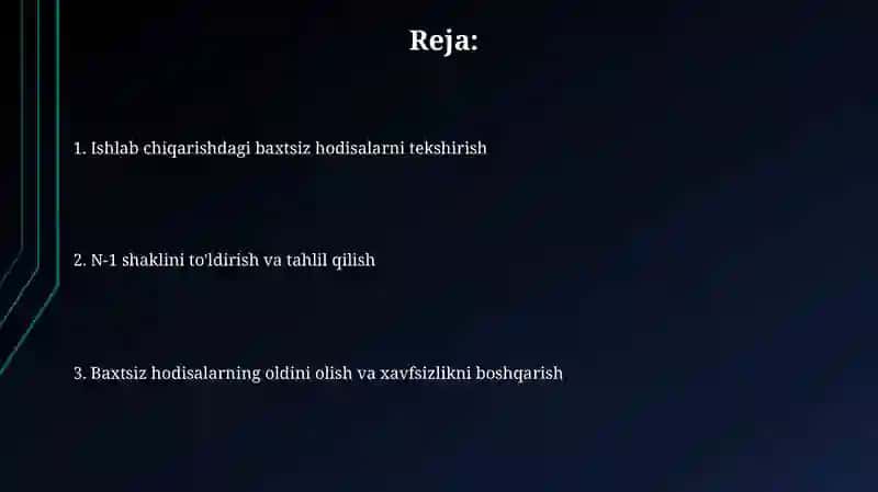 Ishlab chiqarish maydonlaridagi baxtsiz xodisalarni telshirish va N-1 shaklni rasmiylashtirish 2