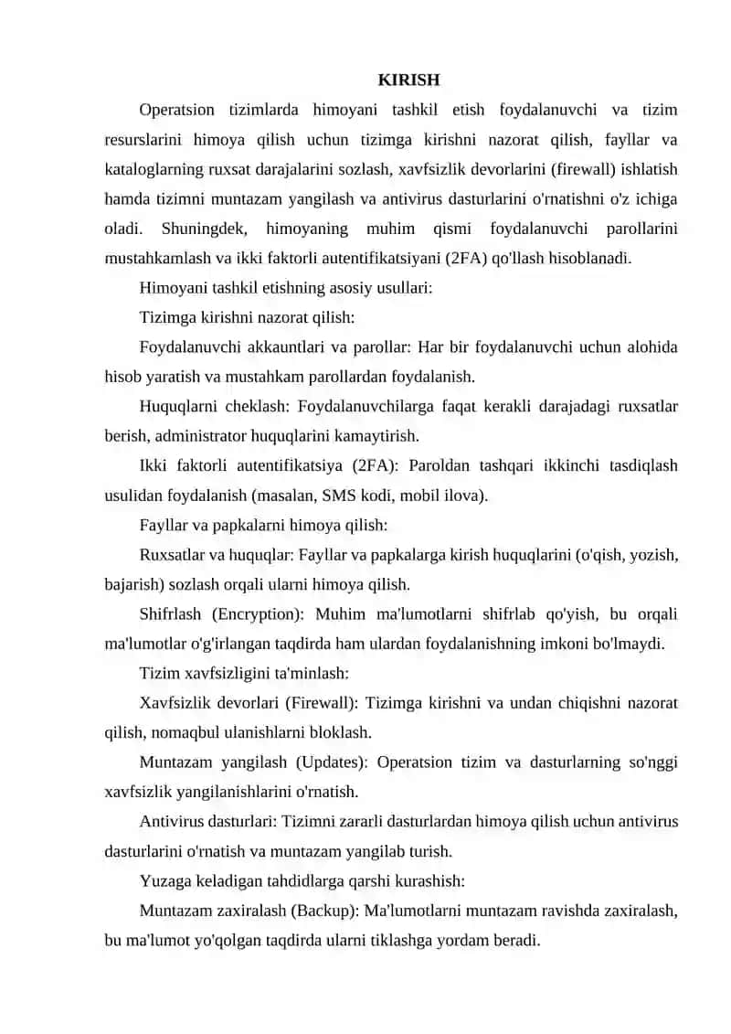 OPERATSION TIZIMLARDA HIMOYANI TASHKIL ETISH 2