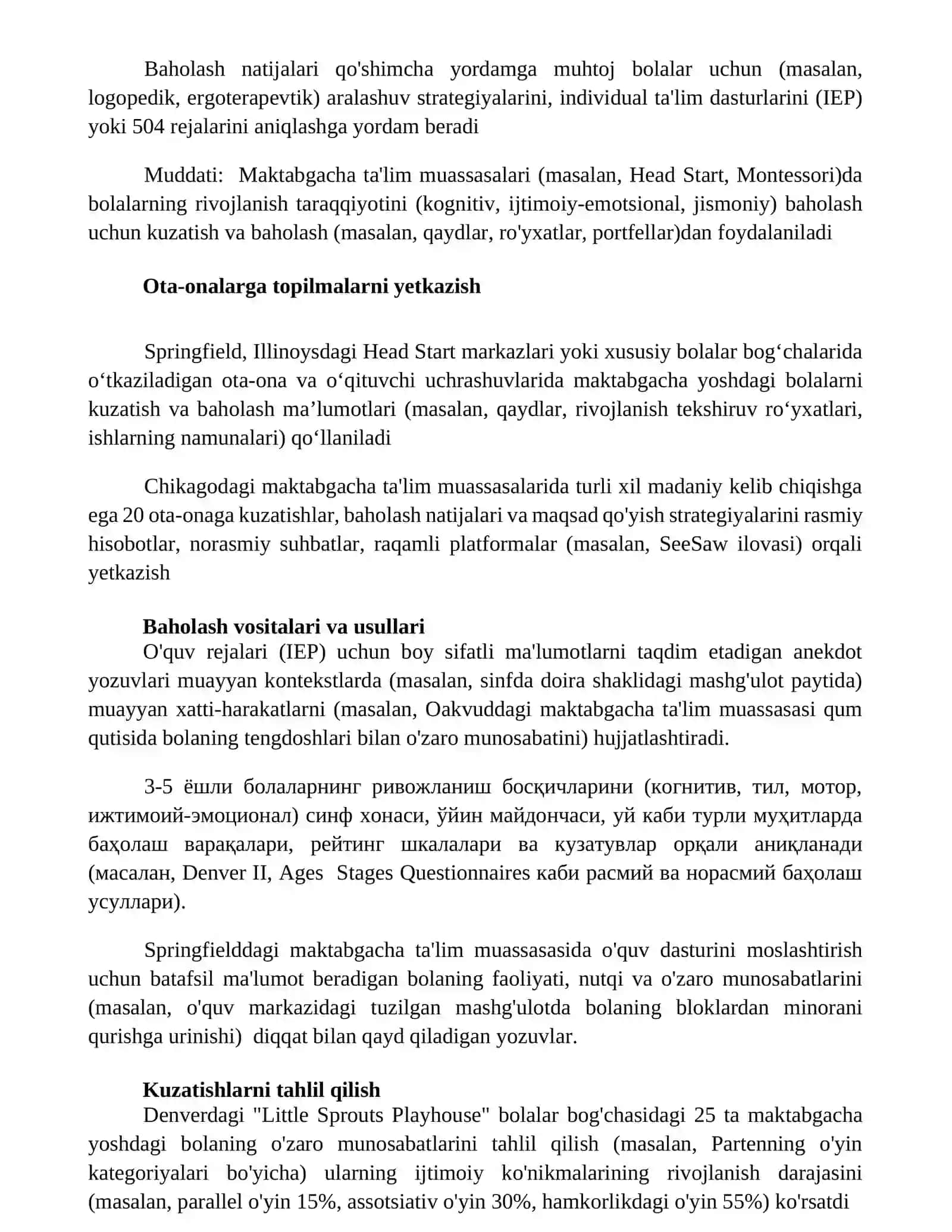 Maktabgacha talimda kuzatish va baholash 2