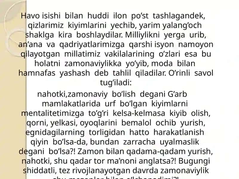 Zamonaviyo`zbek qizlarining axloqi 2