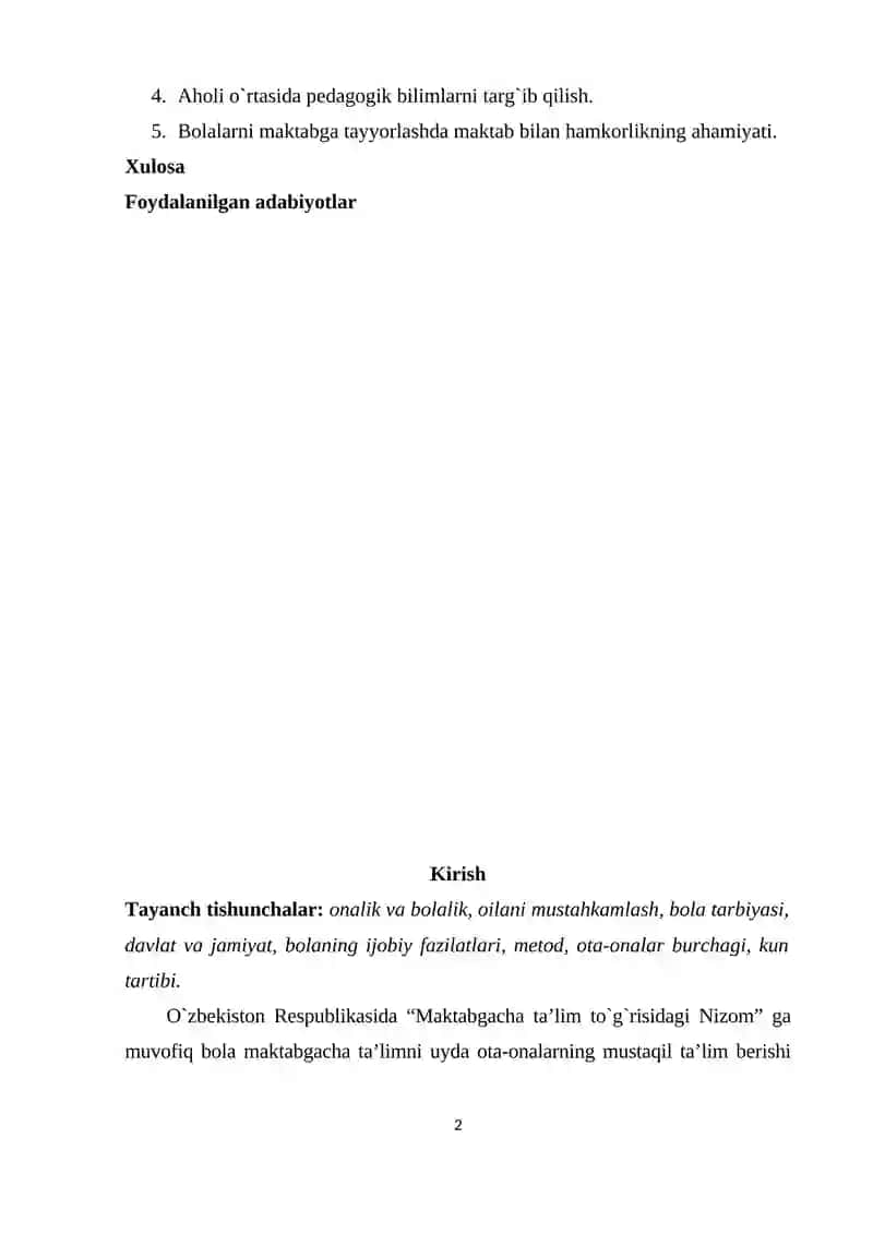 O’ZBEKISTON RESPUBLIKASI MAKTABGACHA VA BOSHLANG'ICH TA'LIM FANIDAN mustaqil ishi 2024 2