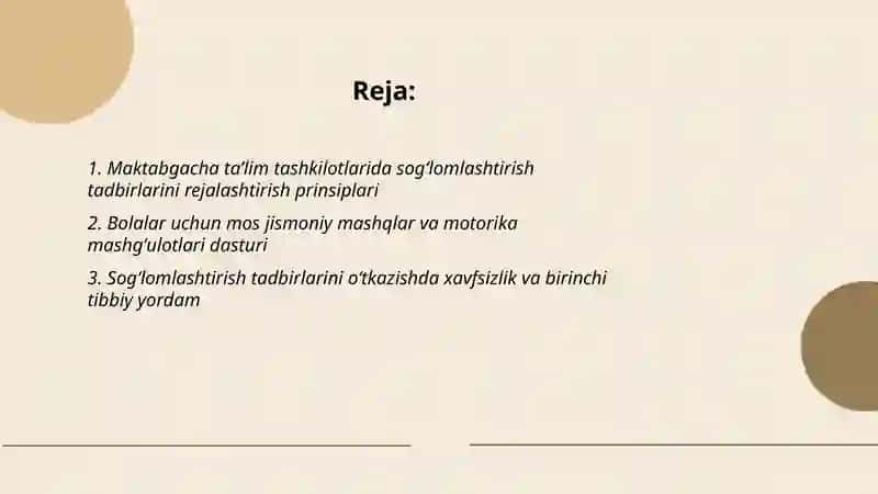 Maktabgacha taʼlim tashkilotlarida sogʻlomlashtirish tadbirlarini tashkil qilish, sport musobaqalarini oʻtkazish 2
