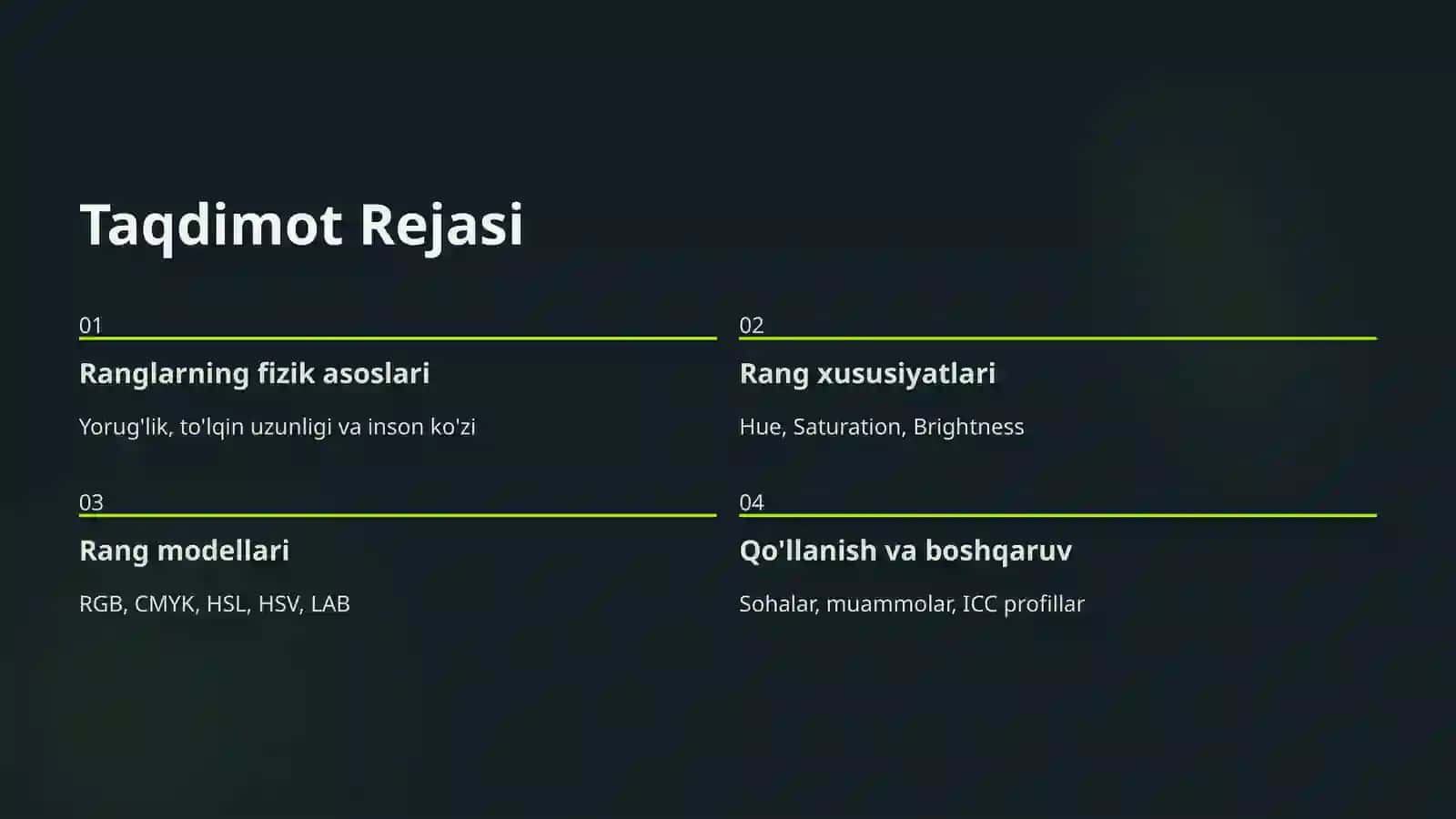 Rang Modellari bilan Ishlash 2