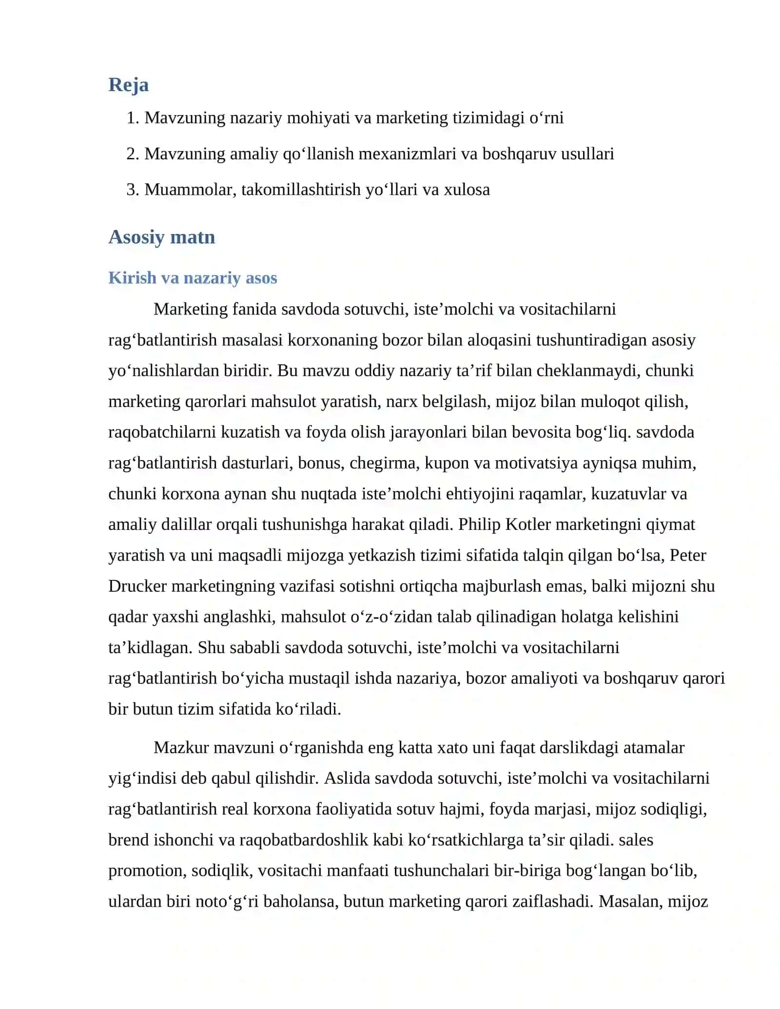 Savdoda sotuvchi, iste’molchi va vositachilarni rag‘batlantirish 2