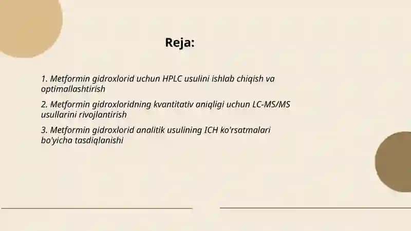 Farmasevtik Preparatlarda Metformin Gidroxlirodning miqdoriy taxlili va analitik nazoratini takomillashtirish 2