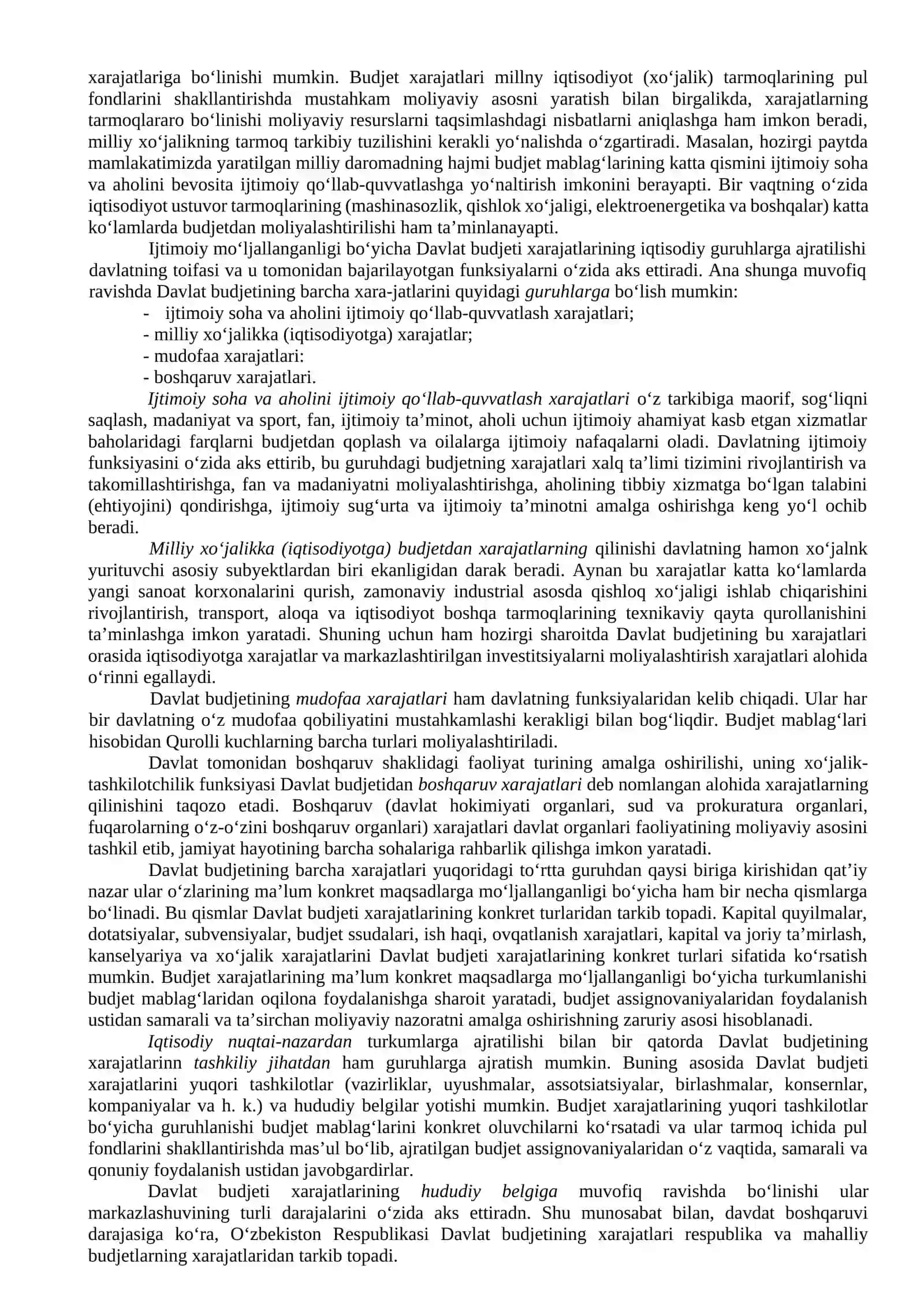 Budjet xarajatlarining mazmuni va turkumlanishi 2