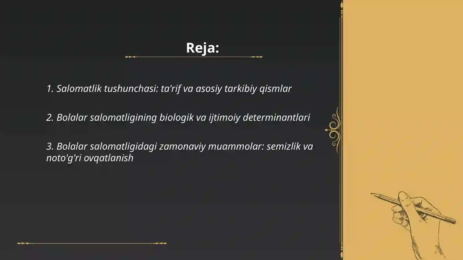 Salomatlik tushunchasi. Bolalar salomatligini zamonaviy muommmolari 2