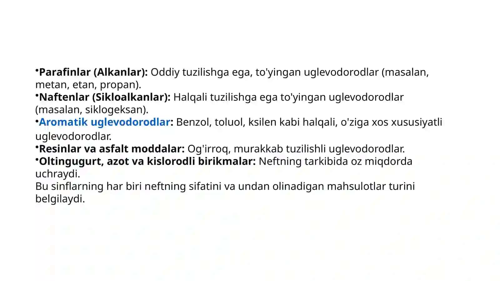 NEFT UGLEVODORODLARINING ASOSIY SINFLARI 2