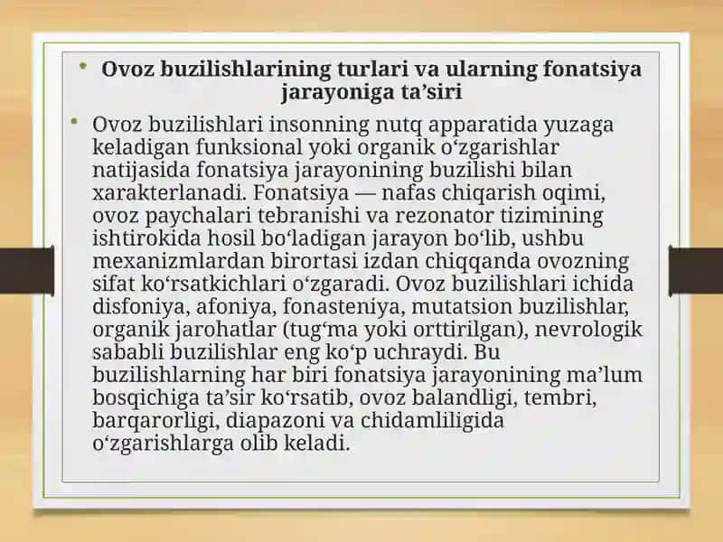 Turli ovoz buzilishlarida ovoz qo‘yish yo‘llari.Umumiy va farqli tomonlari 2