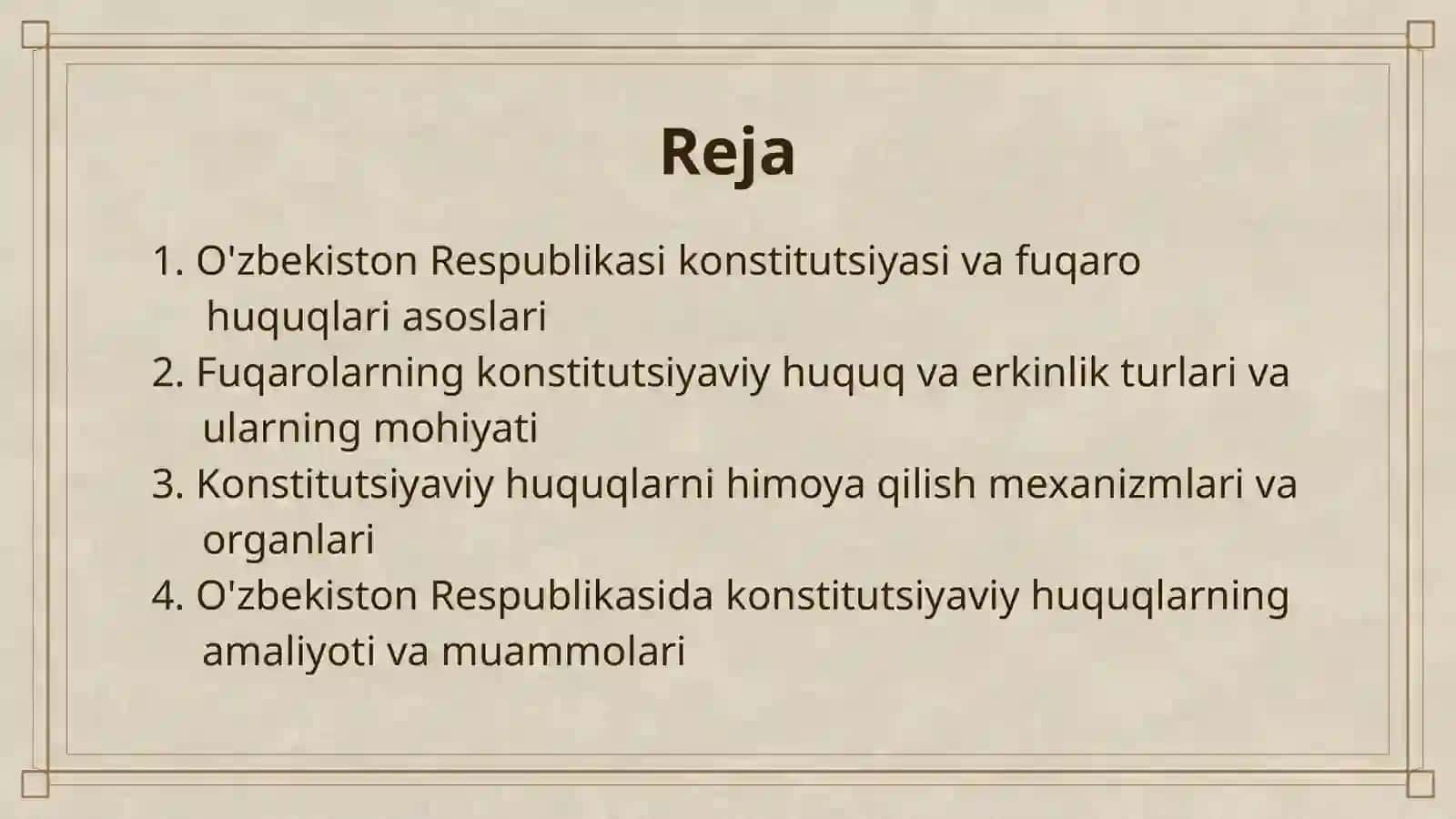 OʻZBEKISTON RESPUBLIKASI FUQAROLARINING KONSTITUTSIYAVIY HUQUQ VA ERKINLIKLARI TUSHUNCHASI 2