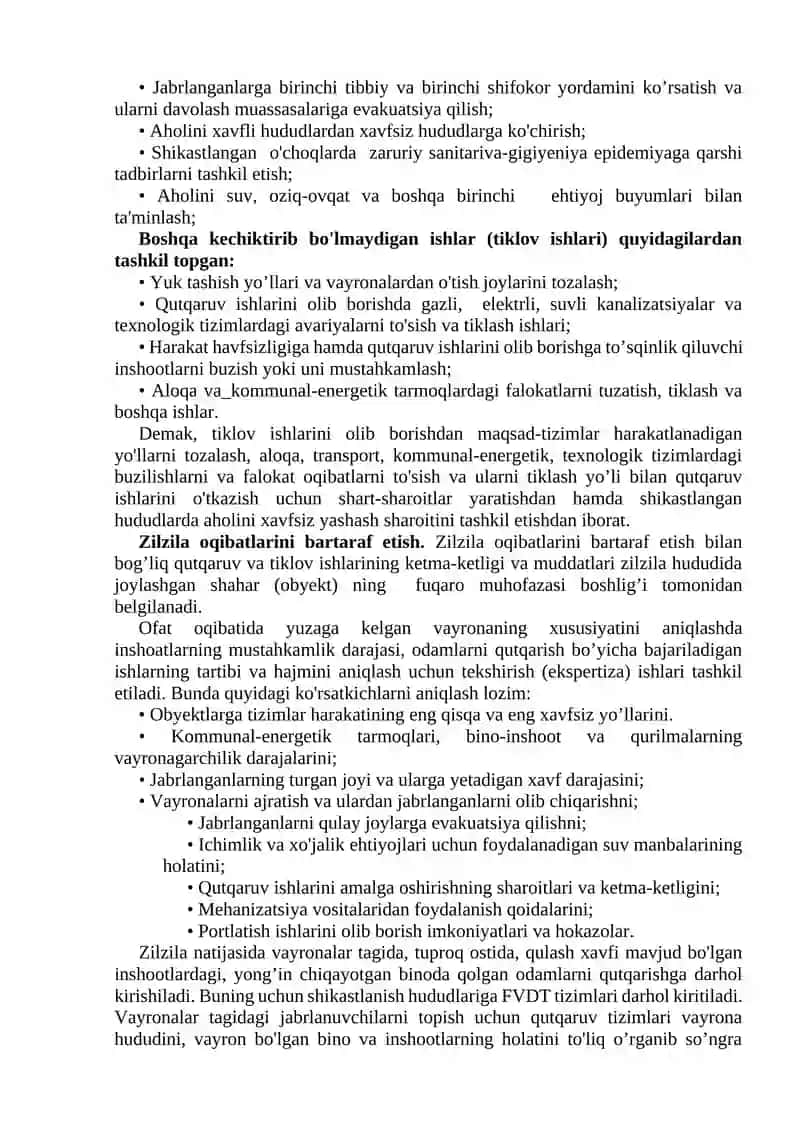 Tabiiy ofat, avariya halokatlar o`choqlarida qutqaruv va tiklov ishlarini amalga oshirish 2