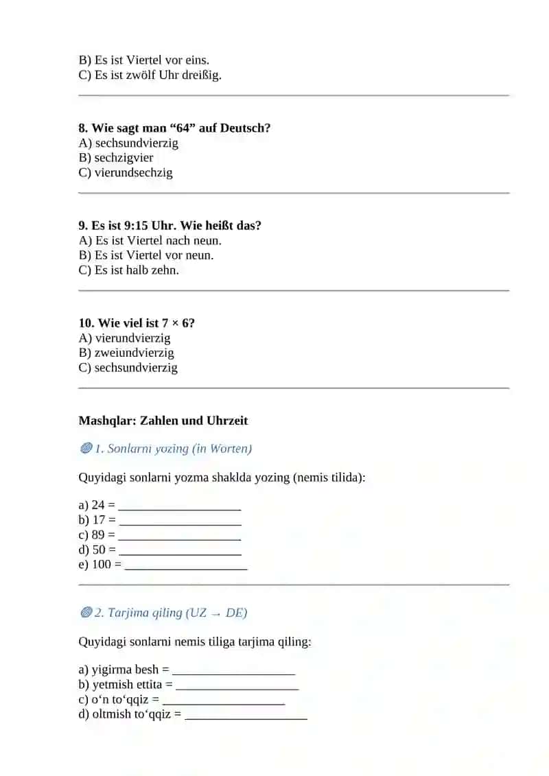 Zahlen und Uhrzeit 2