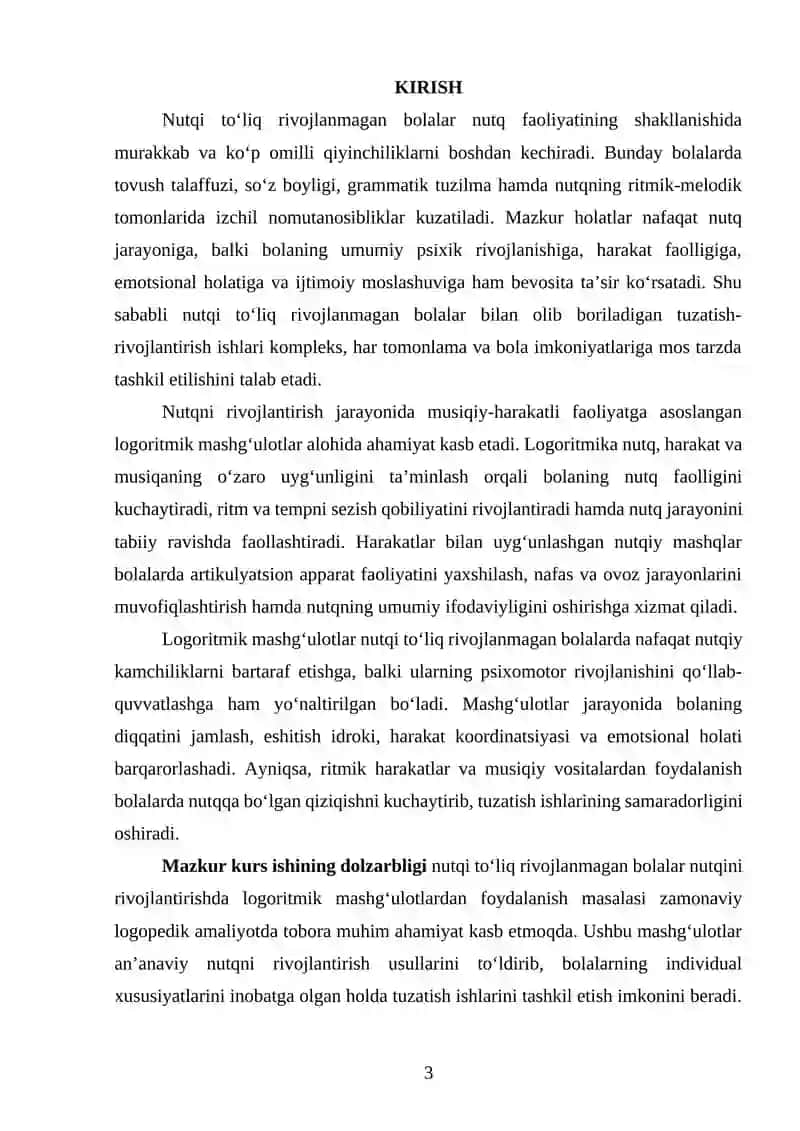 NUTQI TOʻLIQ RIVOJLANMAGAN BOLALAR NUTQINI RIVOJLANISHIDA LOGORITMIK MASHGʻULOTLAR ORQALI BARTARAF ETISH TEXNOLOGIYALARI 2
