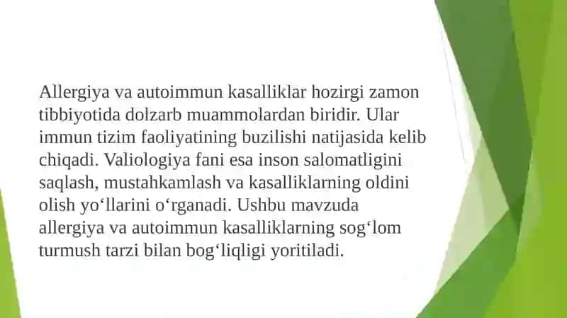 Allergiya va autoimmun kasalliklarning valiologik jihatlari 2