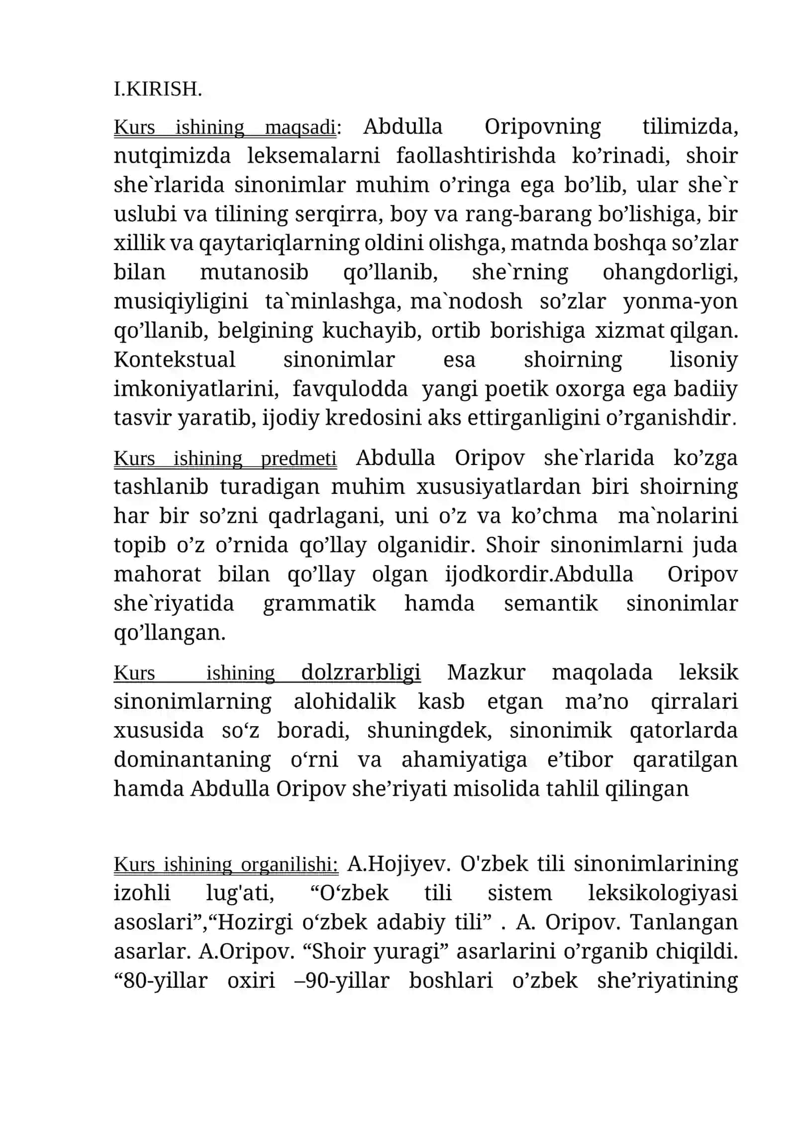 Til o'qitish metodikasi - Abdulla Oripovning she'rlariga asoslangan kurs ishi 2