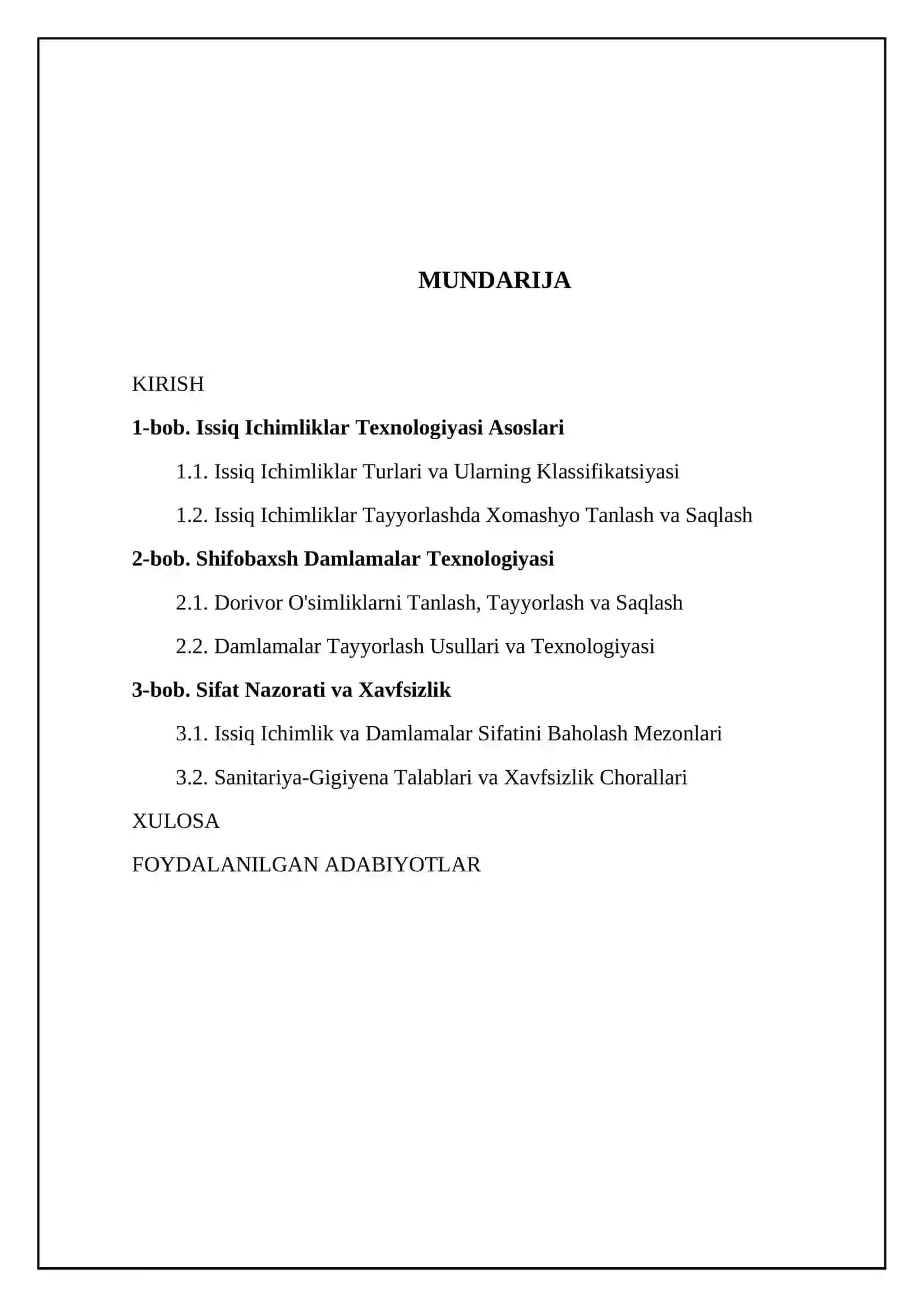 Issiq ichimlik va shifobaxsh damlamalarni tayyorlash texnologiyasi 2