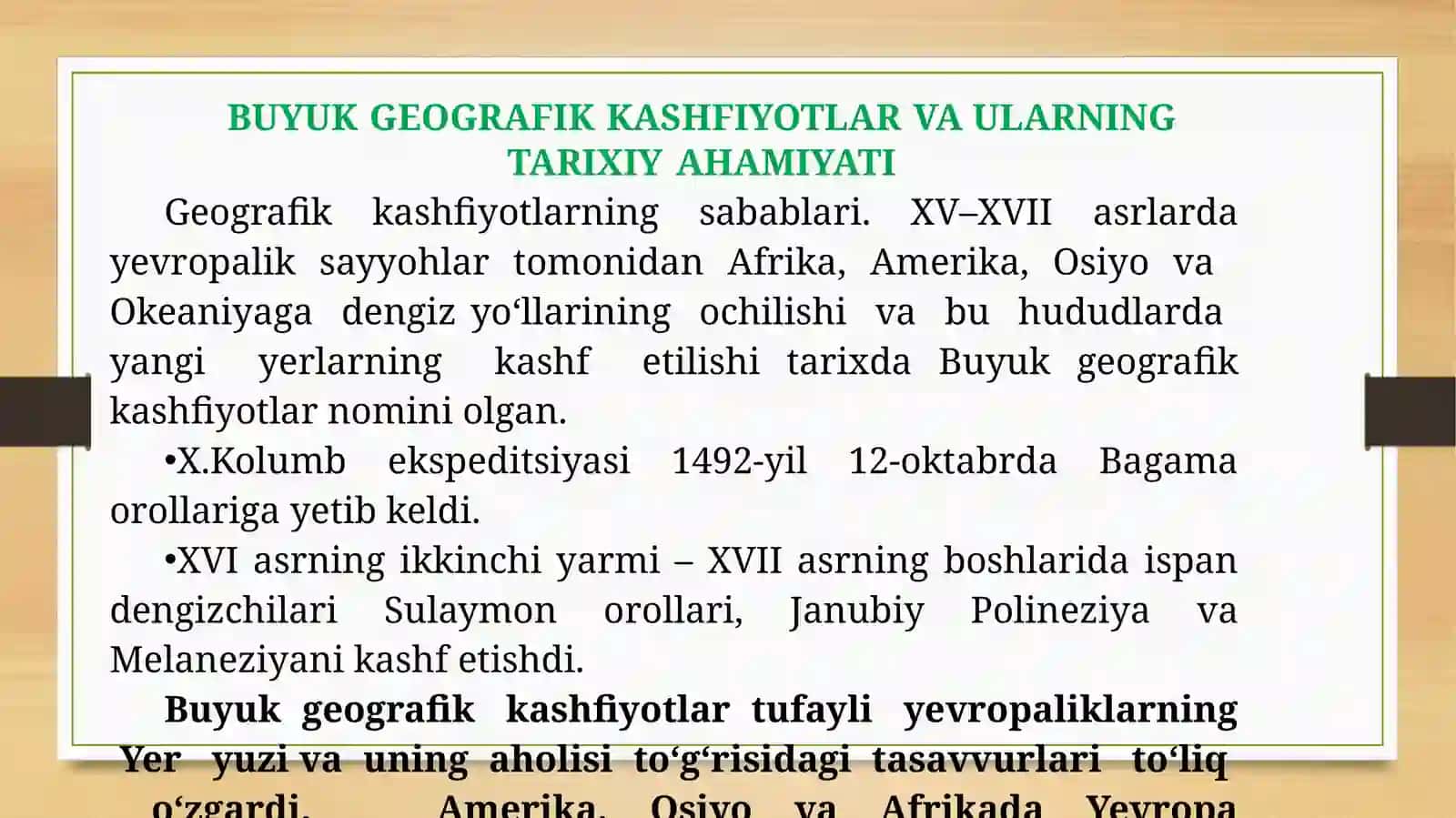 YEVROPADAYANGIDAVRNINGSHAKLLANISHI BUYUKGEOGRAFIKKASHFIYOTLARVAULARNINGTARIXIYAHAMIYATI 2