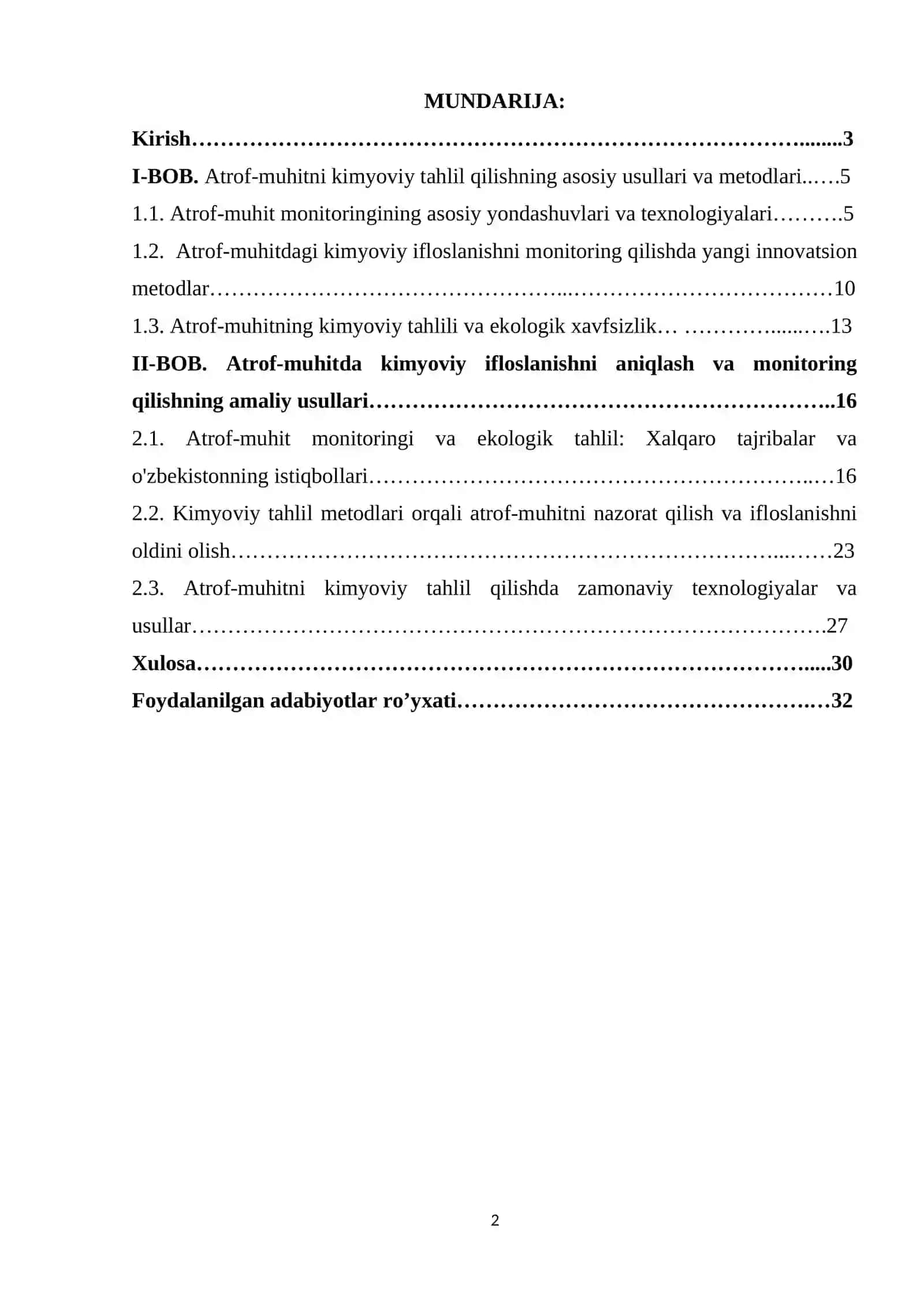 Atrof muhitning kimyoviy tahlili va manotoningi 2