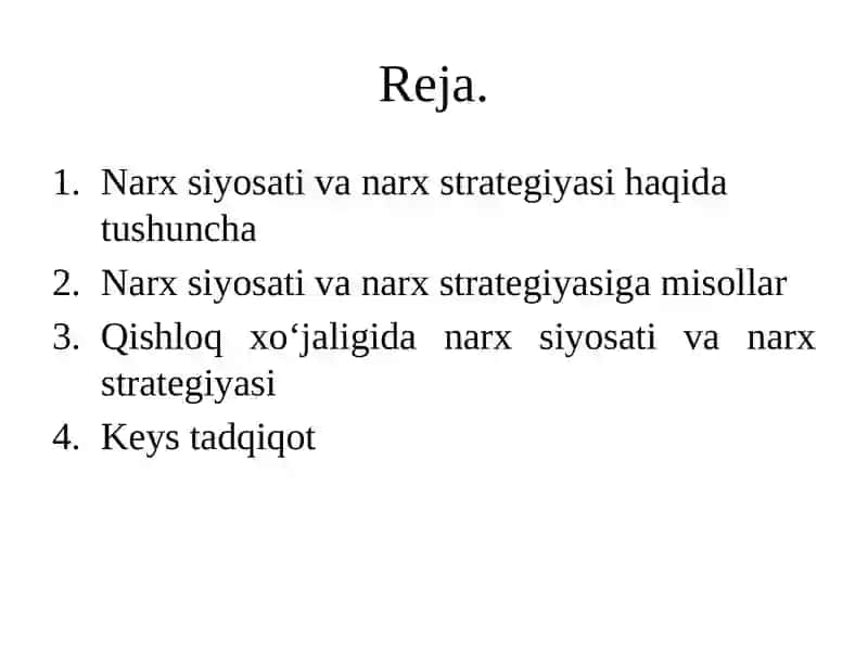 Narx siyosati va narx strategiyasi 2