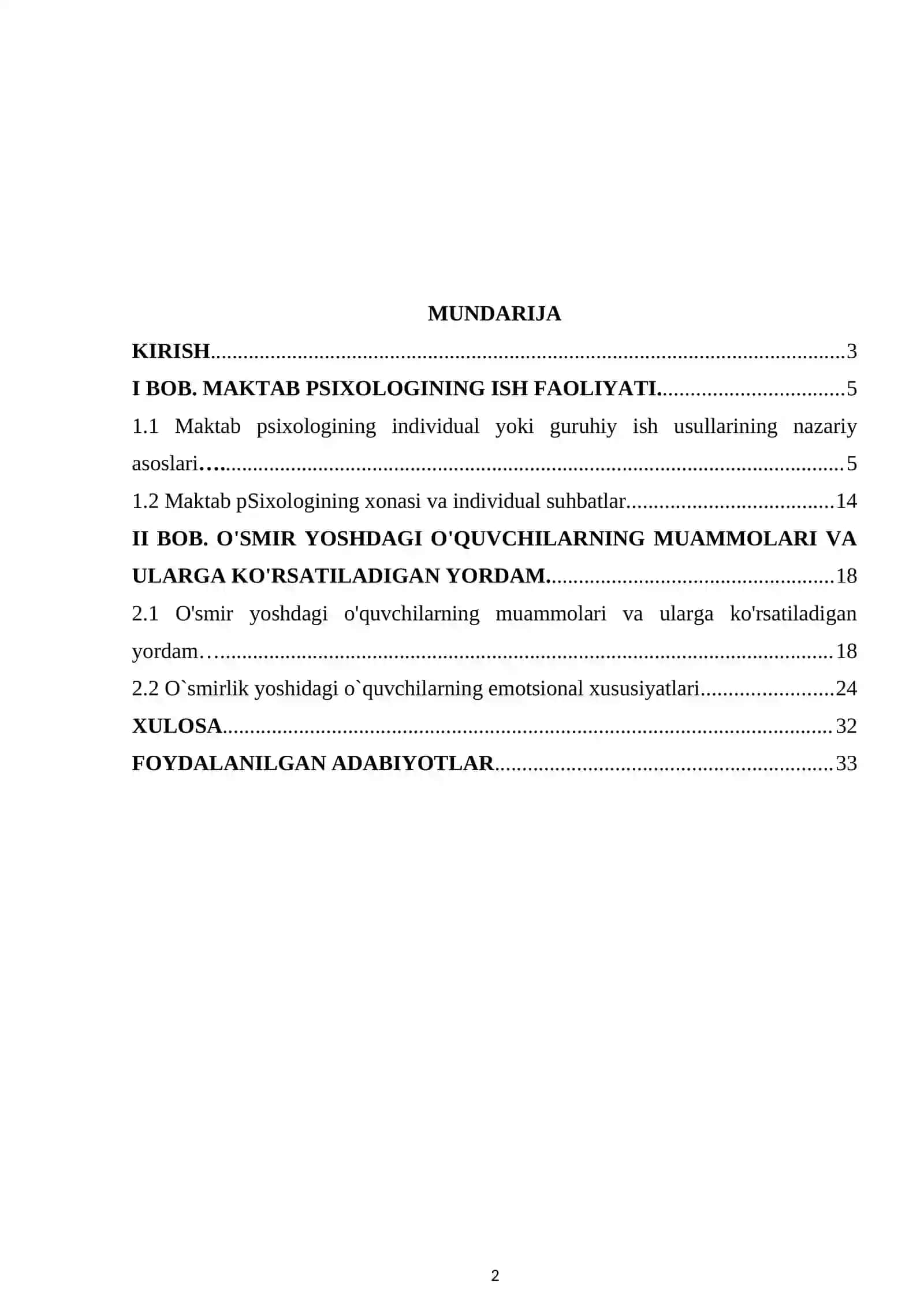 O'SMIR YOSHDAGI O'QUVCHILARNING MUAMMOLARI VA ULARGA KO'RSATILADIGAN YORDAM KURS ISHI 2