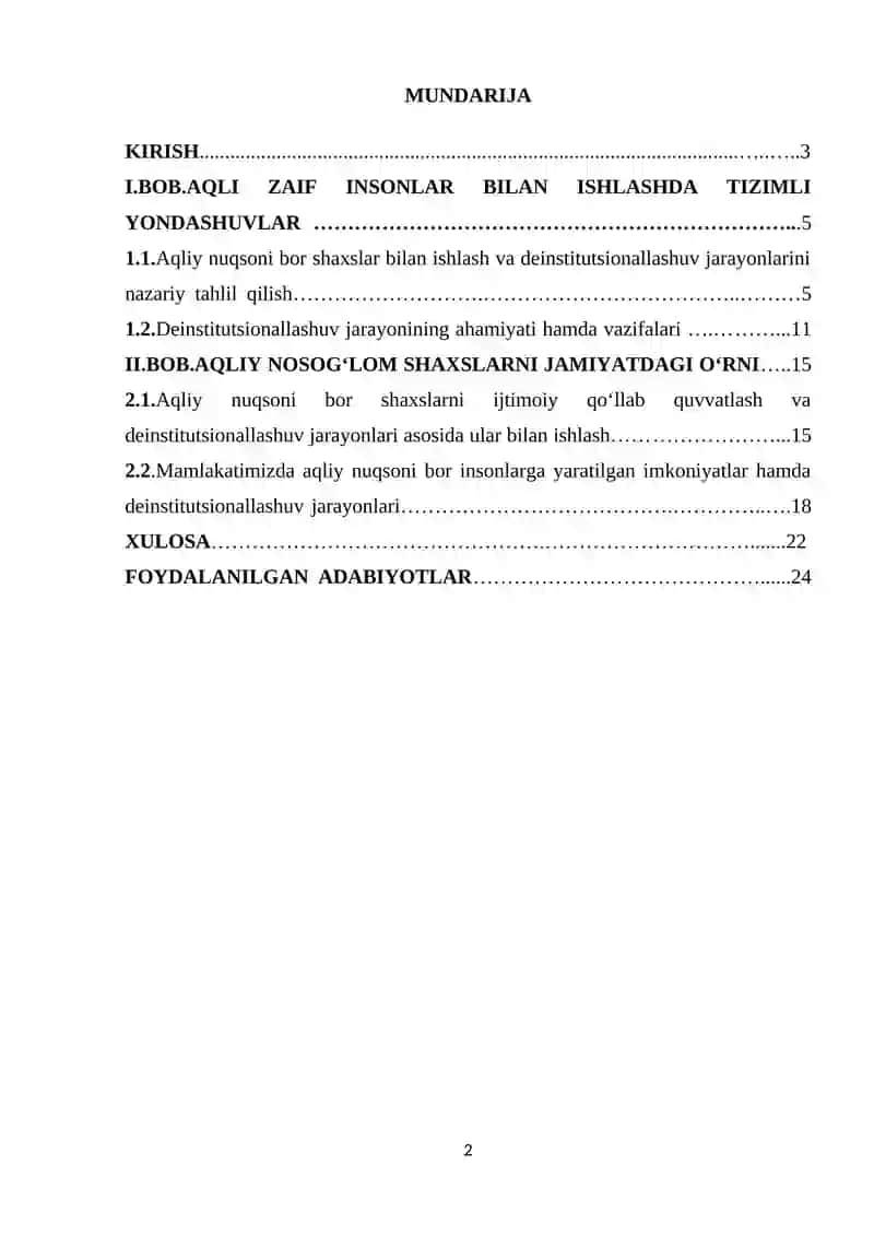 Aqli zaif insonlar bilan ishlashda deinstitutsionallashuv jarayonlari. 2