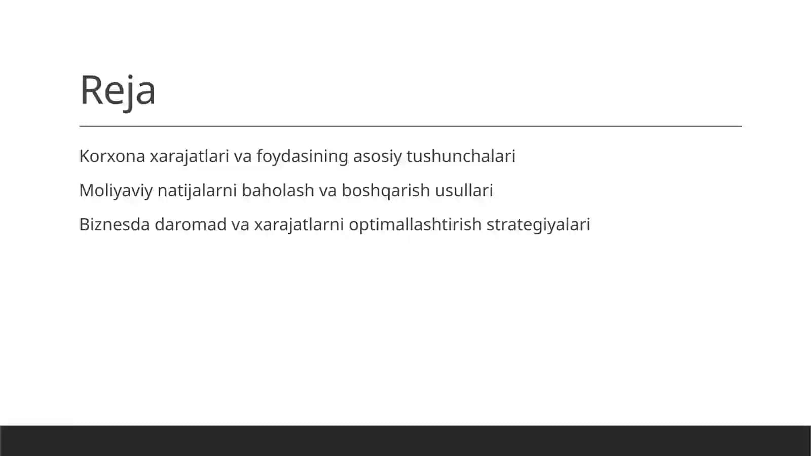 Korxona (Firma) xarajatlari va foydasi 2