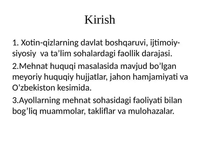 O’zbekiston Respublikasida xotin qizlar mehnat huquqining konstitutsiyaviy huquqiy asoslari 2