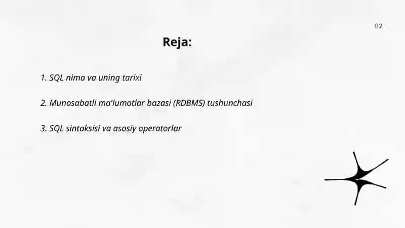 SQL- tartiblangan soʻrovlar tiliga kirish 2