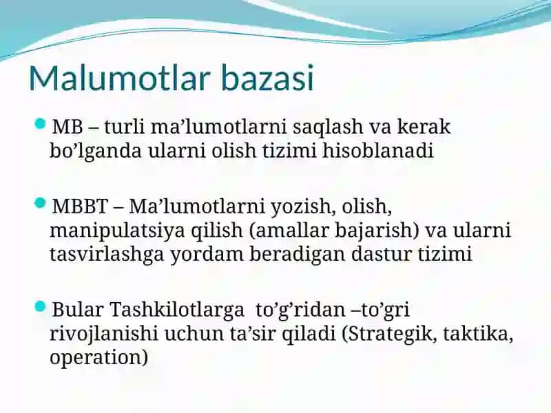 Ma'lumotlar bazasini rejalashtirish va loyihalashlash 2