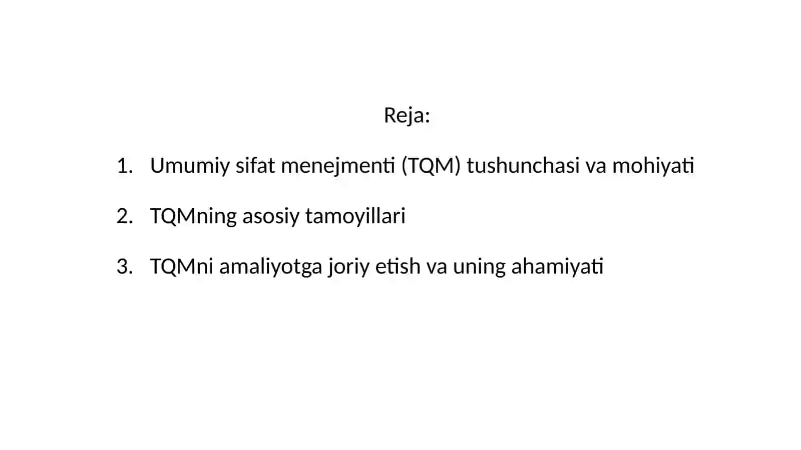 Umumiy sifat menejmenti (TQM) tamoyillari 2