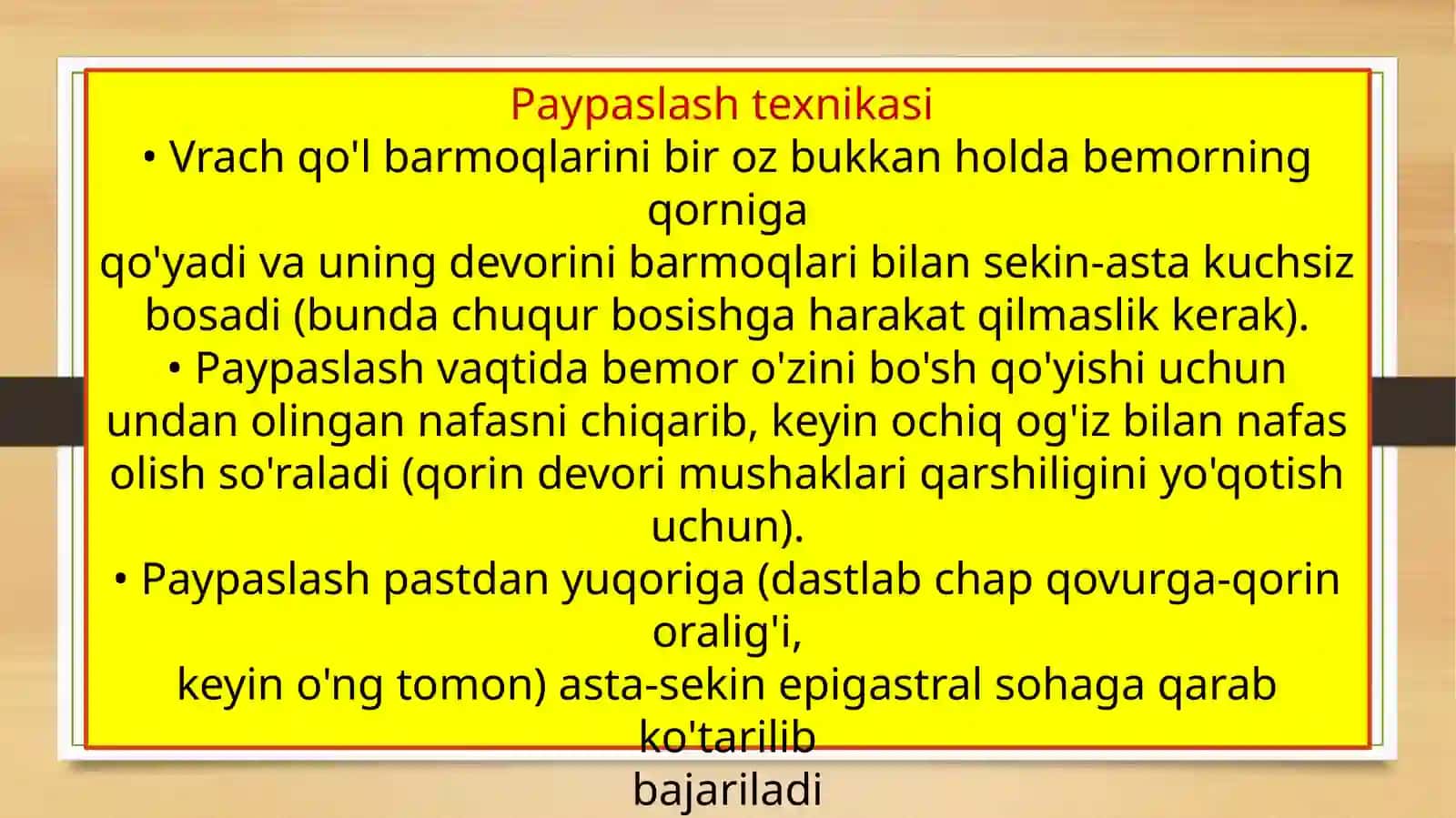 Qorinning yuzi chuqur palpatsiyasi 2