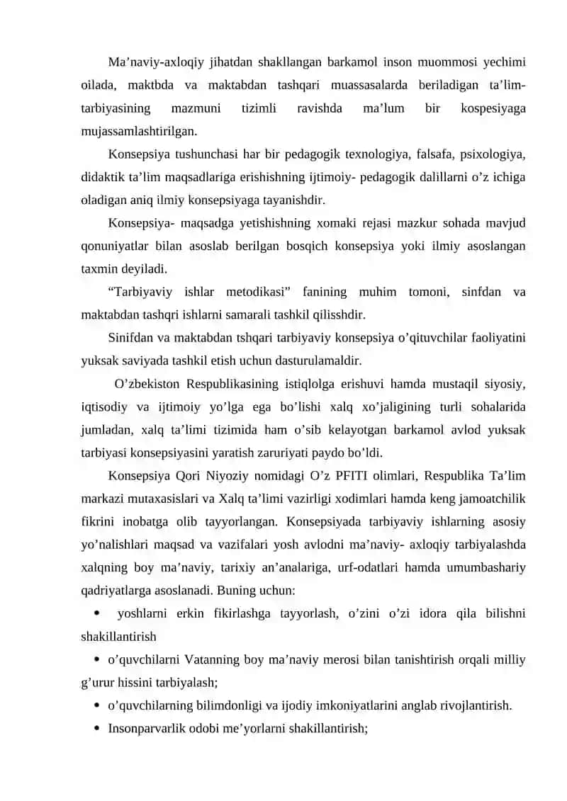 Jahon tarbiyaviy kontseptsiyalari sinfdan va maktabdan tashqari tarbiyaviy ishlar konsepsiyasi 2