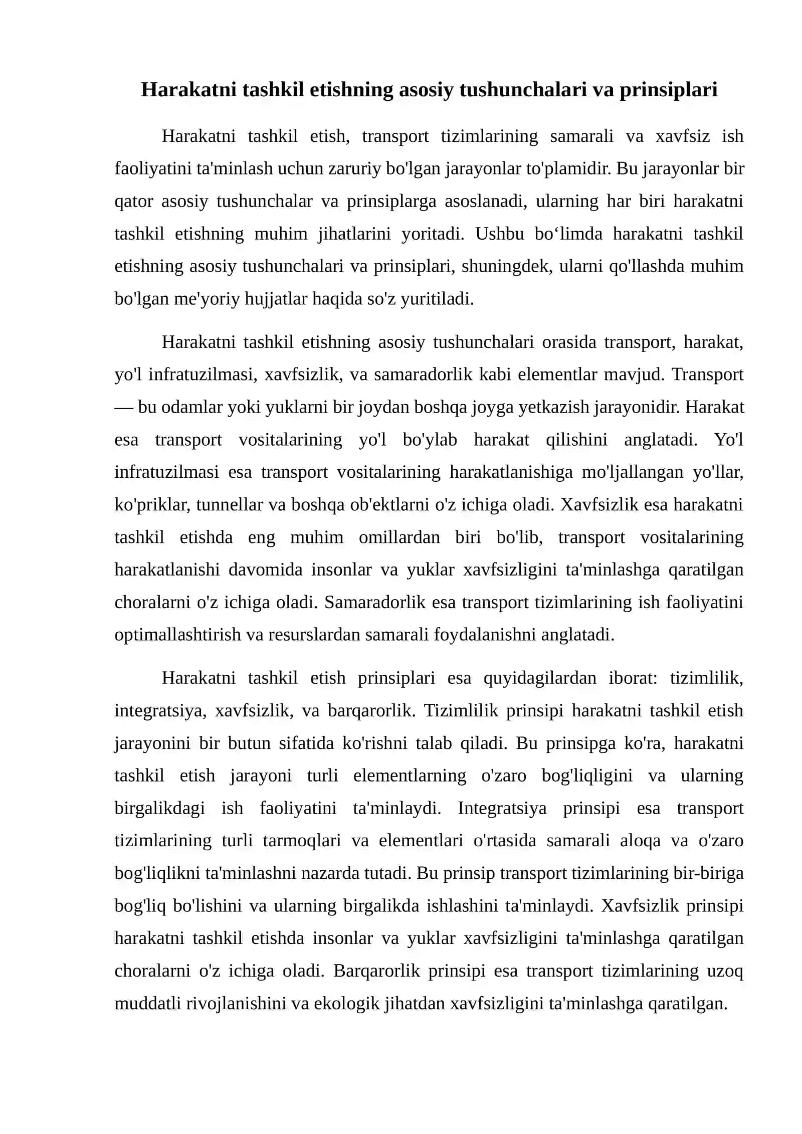 Harakatni tashkil etish bo' yichaq anday me'yoriy hujjatlar haqida 2