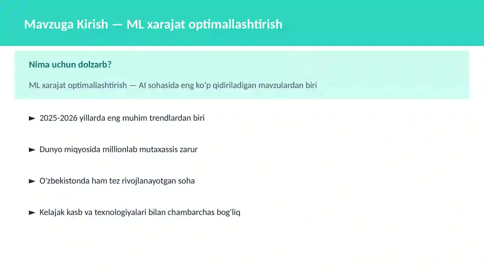 ML xarajat optimallashtirish 2