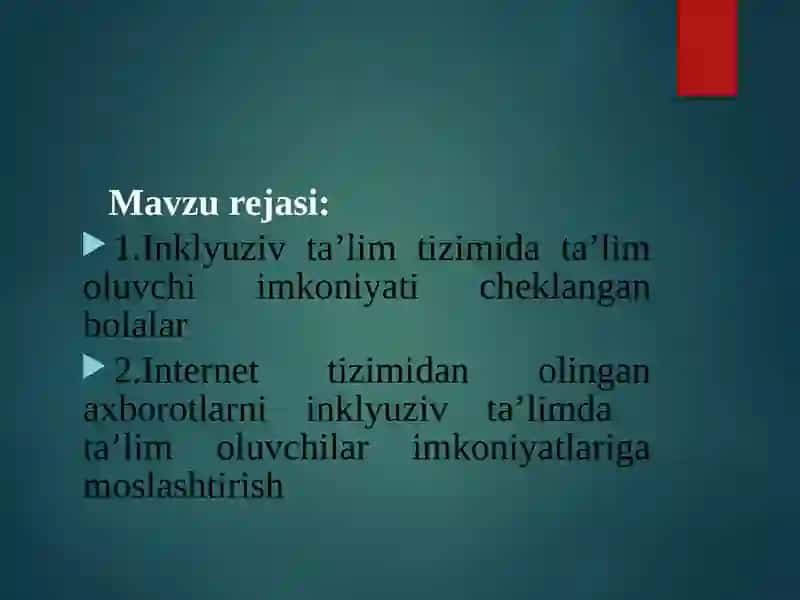 Ma'ruza: Inklyuziv Ta'limga Jalb Qilingan Bolalarning Ota-onalariga, O'qituvchilarga Maslahat Berish 2