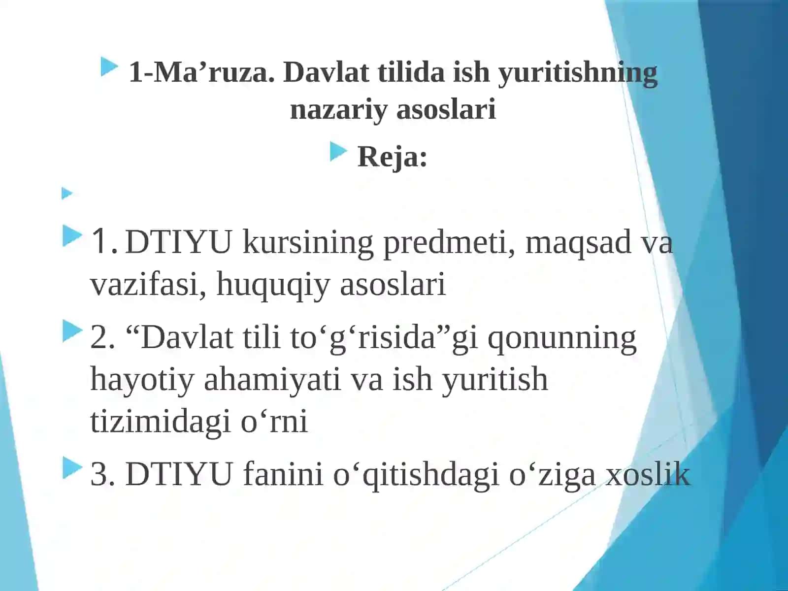 Ma’ruza. Davlat tilida ish yuritishning nazariy asoslari 2