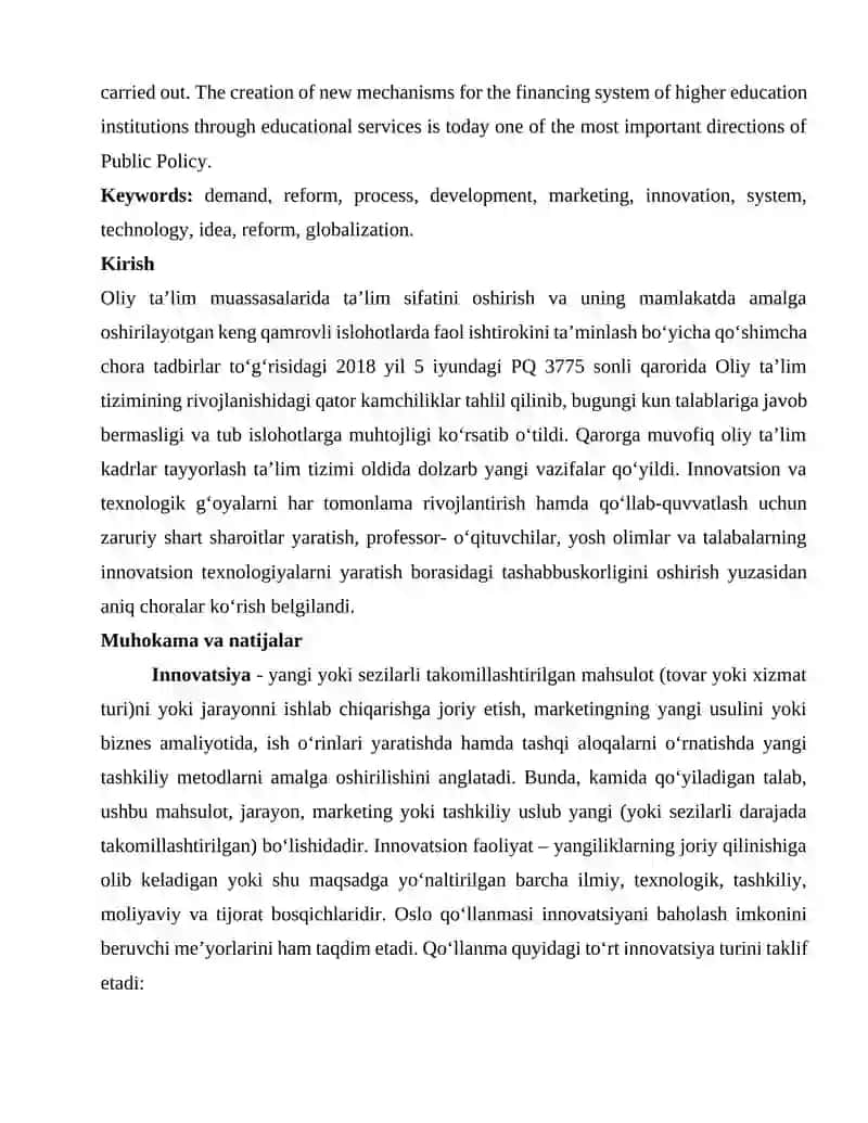 ZAMONAVIY OLIY TA’LIM MUASSASASI INNOVATSION TADBIRKORLIK FAOLIYATINI SHAKLLANTIRISH VA AMALGA OSHIRISH MEXANIZMI 2
