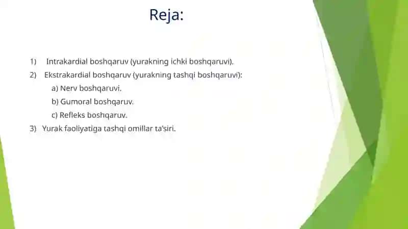 Yurak faoliyatining boshqarilishi. 2