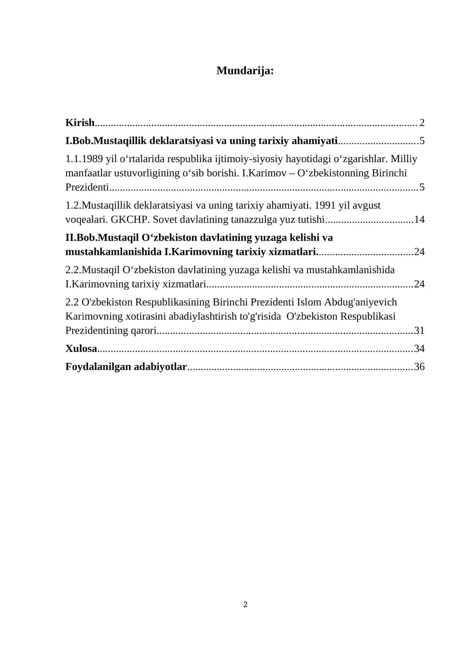 O‘ZBEKISTON DAVLAT SUVERENITETINING E’LON QILINISHI KURS ISHI 2