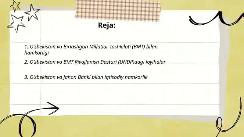 Oʻzbekistonning xalqaro tashkilotlar bilan hamkorlik aloqalari 2