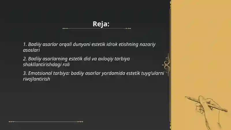 Badiiy asarlarning estetik did va axloqiy tarbiya shakllantirishdagi roli 2