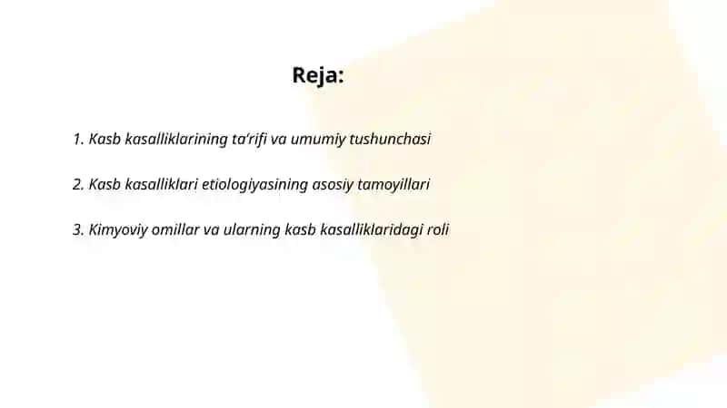 Kasb kasalliklarining etiologik omillari, tasnifi, diagnostik prinsiplari va oldini olish chora-tadbirlari 2
