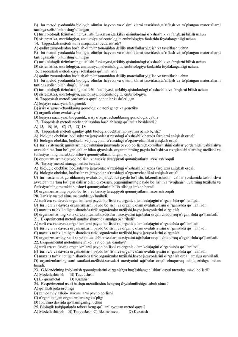 10 –sinf biologiya test 2