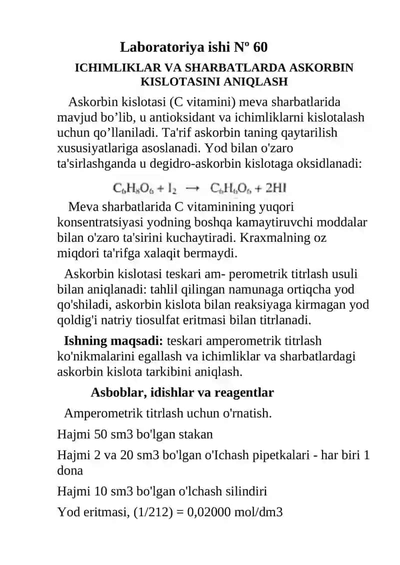 ICHIMLIKLAR VA SHARBATLARDA ASKORBIN                            KISLOTASINI ANIQLASH 2