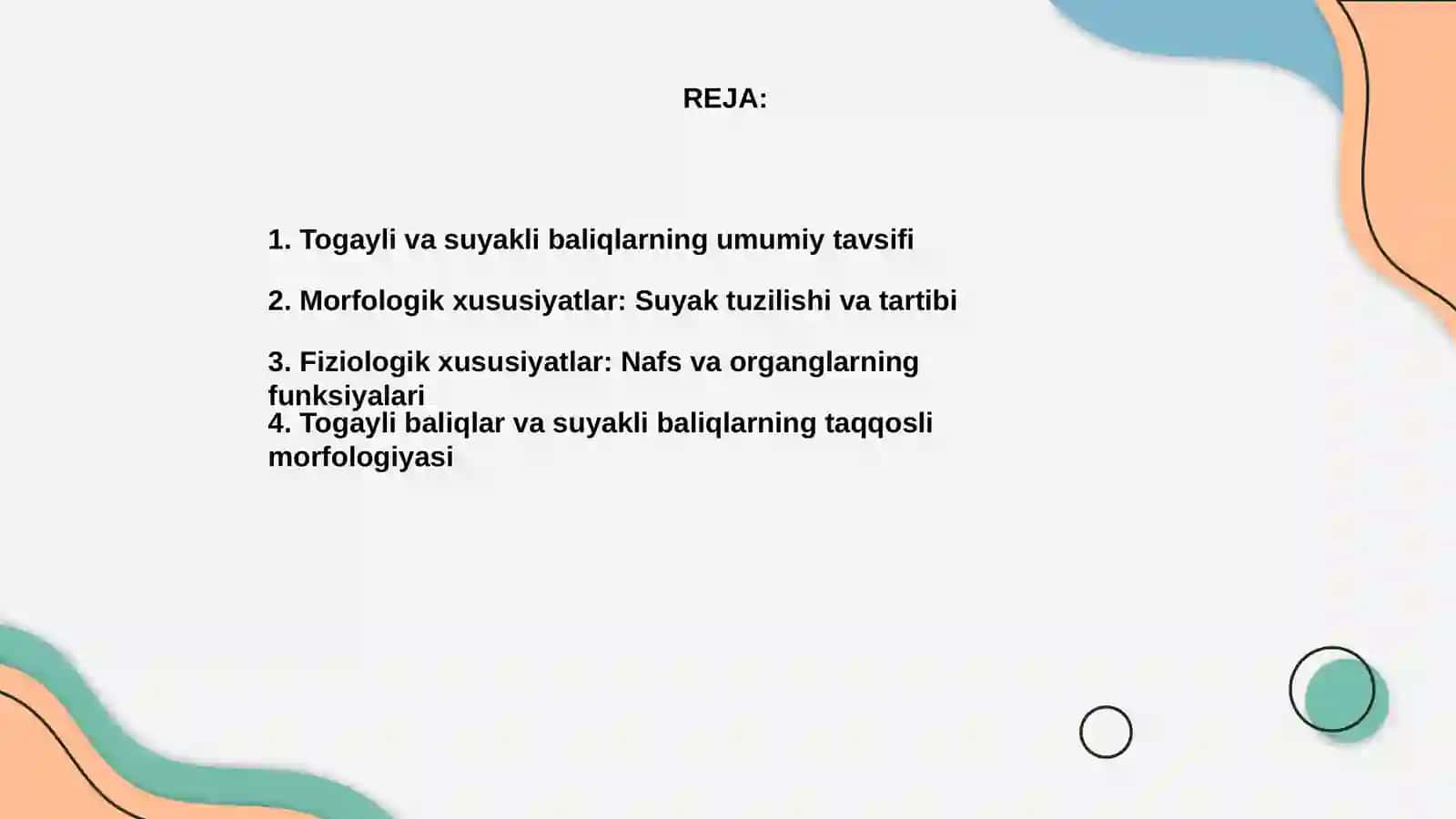 Togayli va suyakli baliqlarning morfologik va fiziologik xususiyatlariga qiyisiy tarif 2