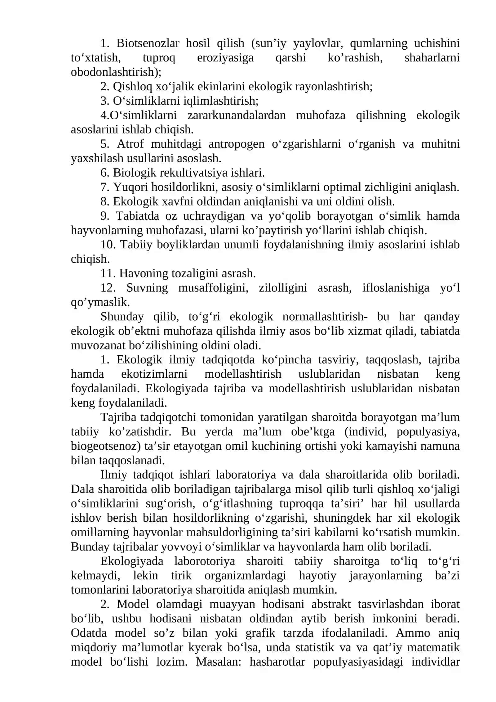 EKOLOGIYA FANINING BO’LUMLARI 2